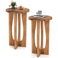 Gymax 2Pcs 14 Round Mahogany Accent Table Farmhouse End Table W