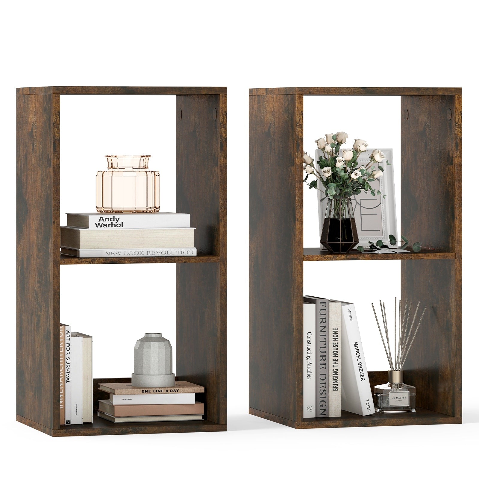 Gymax 2Pcs 2 Cube Bookcase W Anti Tip Kit 2 Tier Open Back Bookshelf