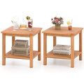 Gymax 2Pcs 2 Tier Patio Acacia Wood Side Table W Slatted Tabletop