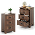 Gymax 2Pcs 3 Drawers End Table Nightstand Bedroom Storage Wood Slide