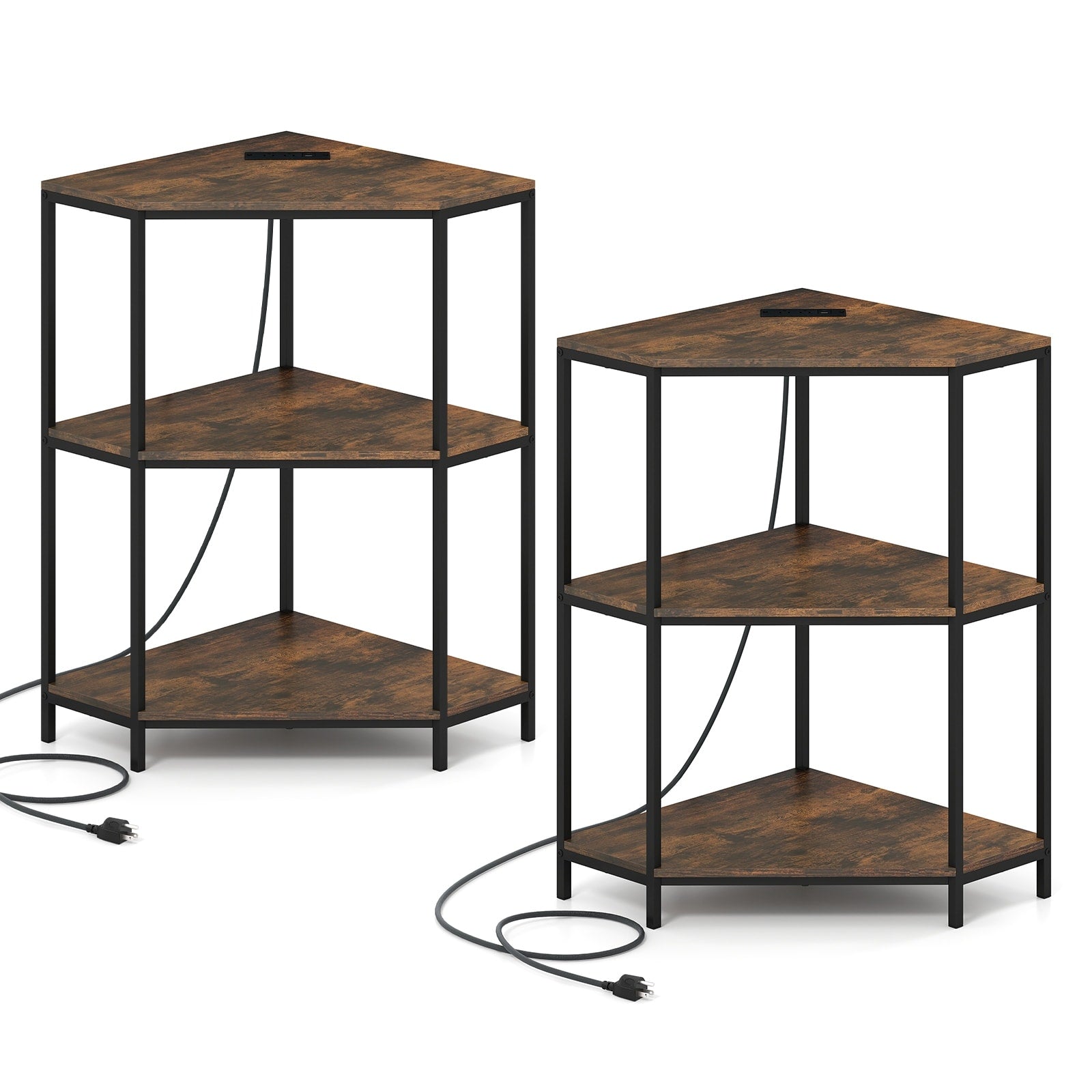 Gymax 2Pcs 3 Tier Corner Printer Stand W Charging Station Metal Frame