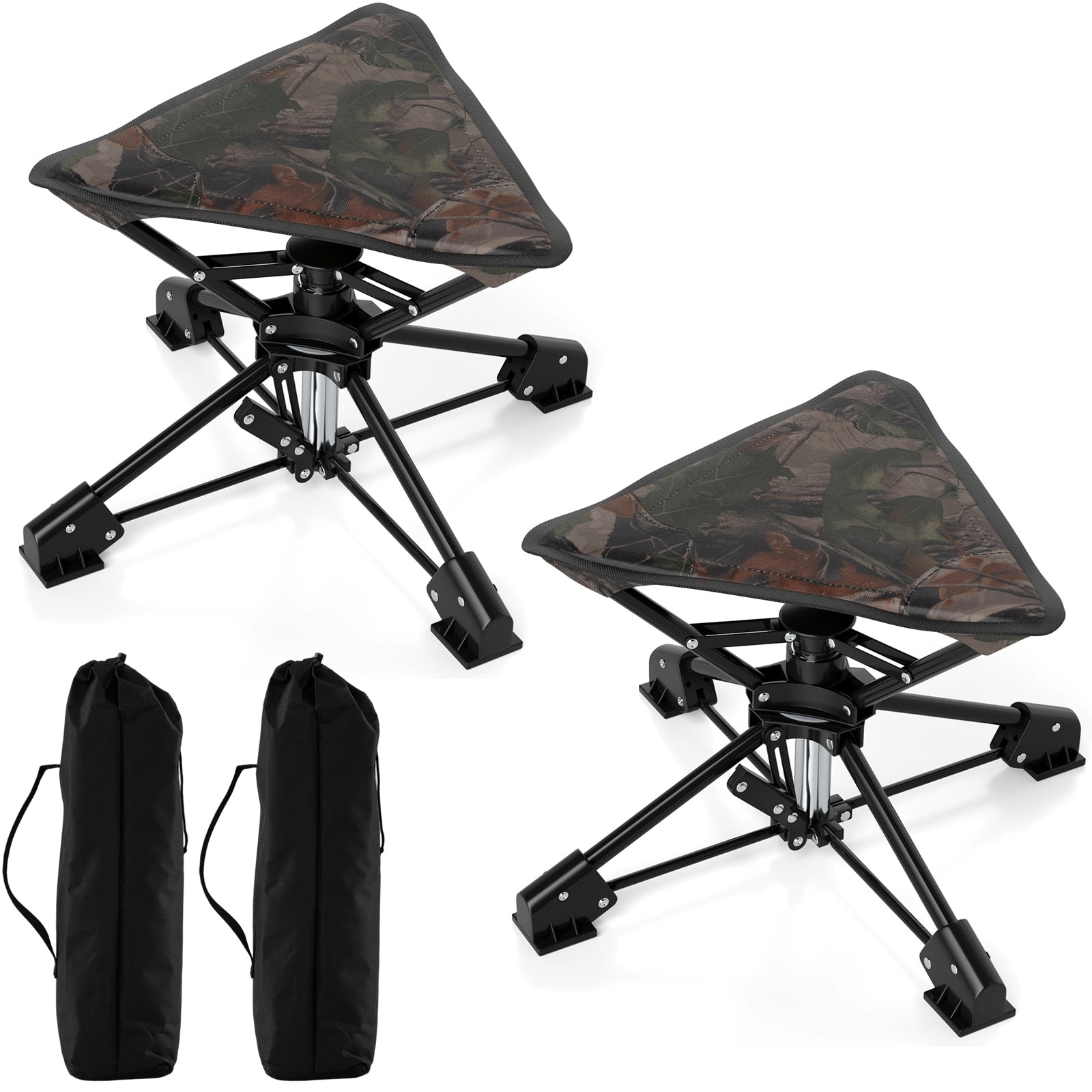 Gymax 2Pcs 360 Degree Swivel Camping Stool Foldable Chair W Oxford