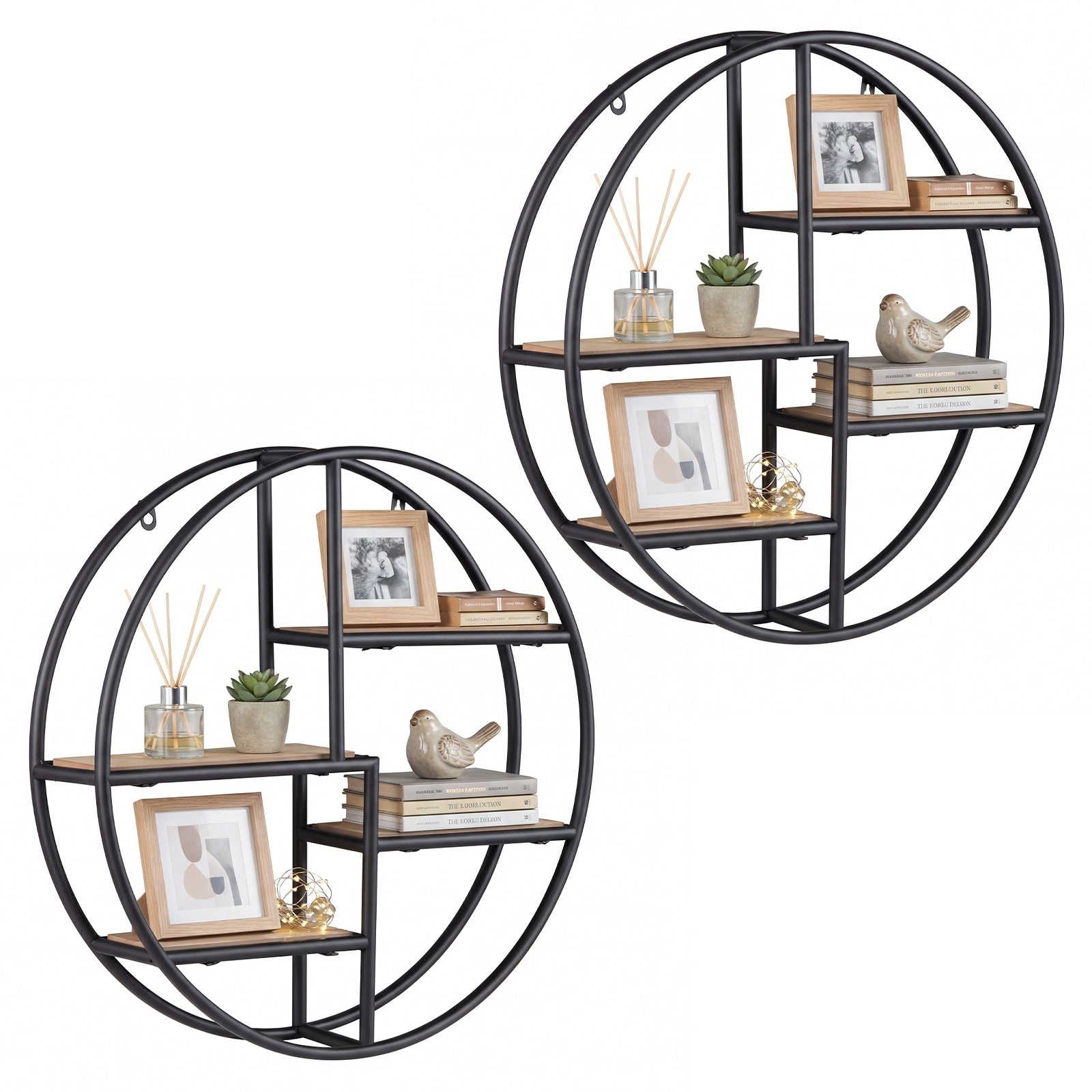 Gymax 2Pcs 4 Tier Floating Shelf Geometric Hanging Storage Organizer