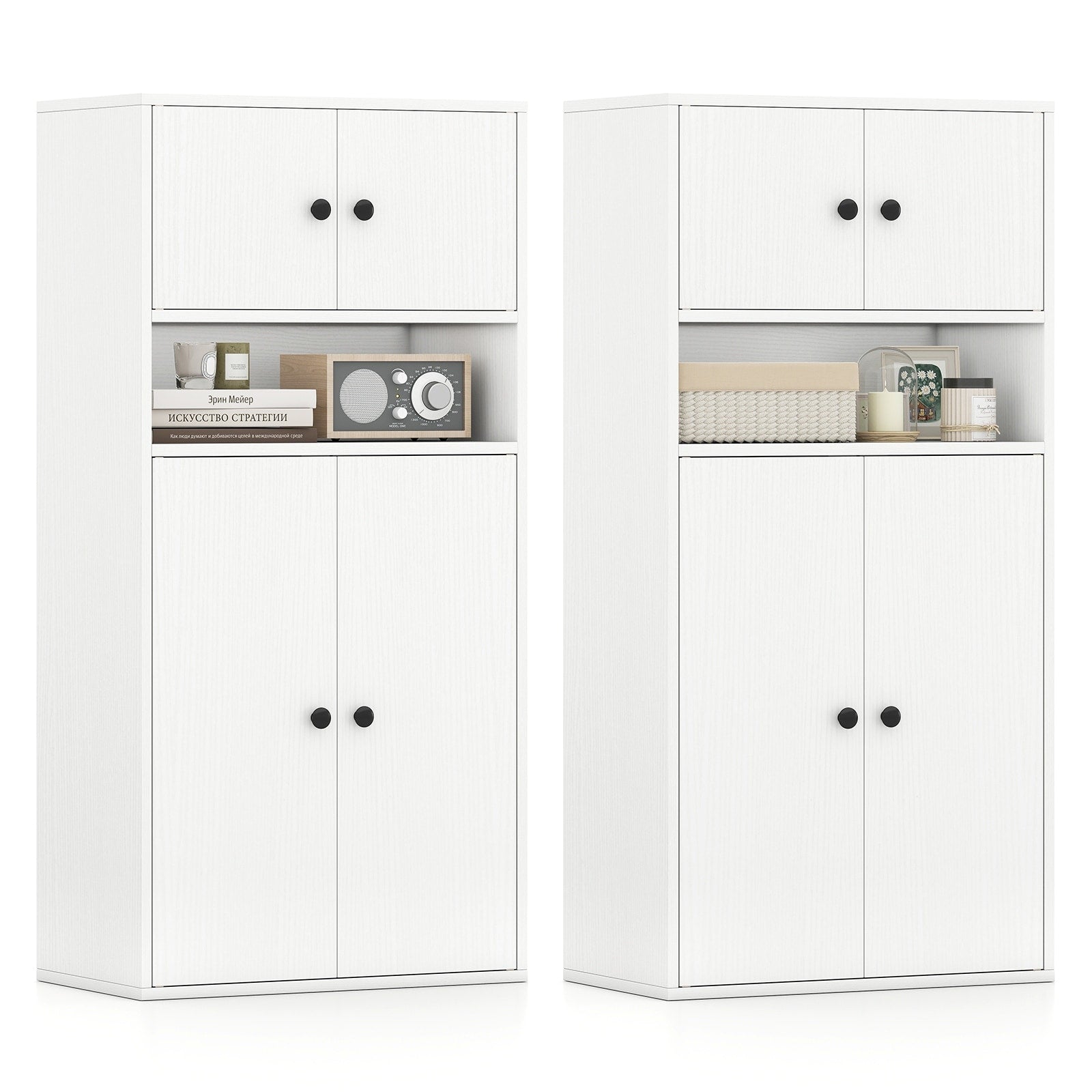 Gymax 2Pcs 44 Tall Bookshelf W Doors Adjustable Shelf For Study