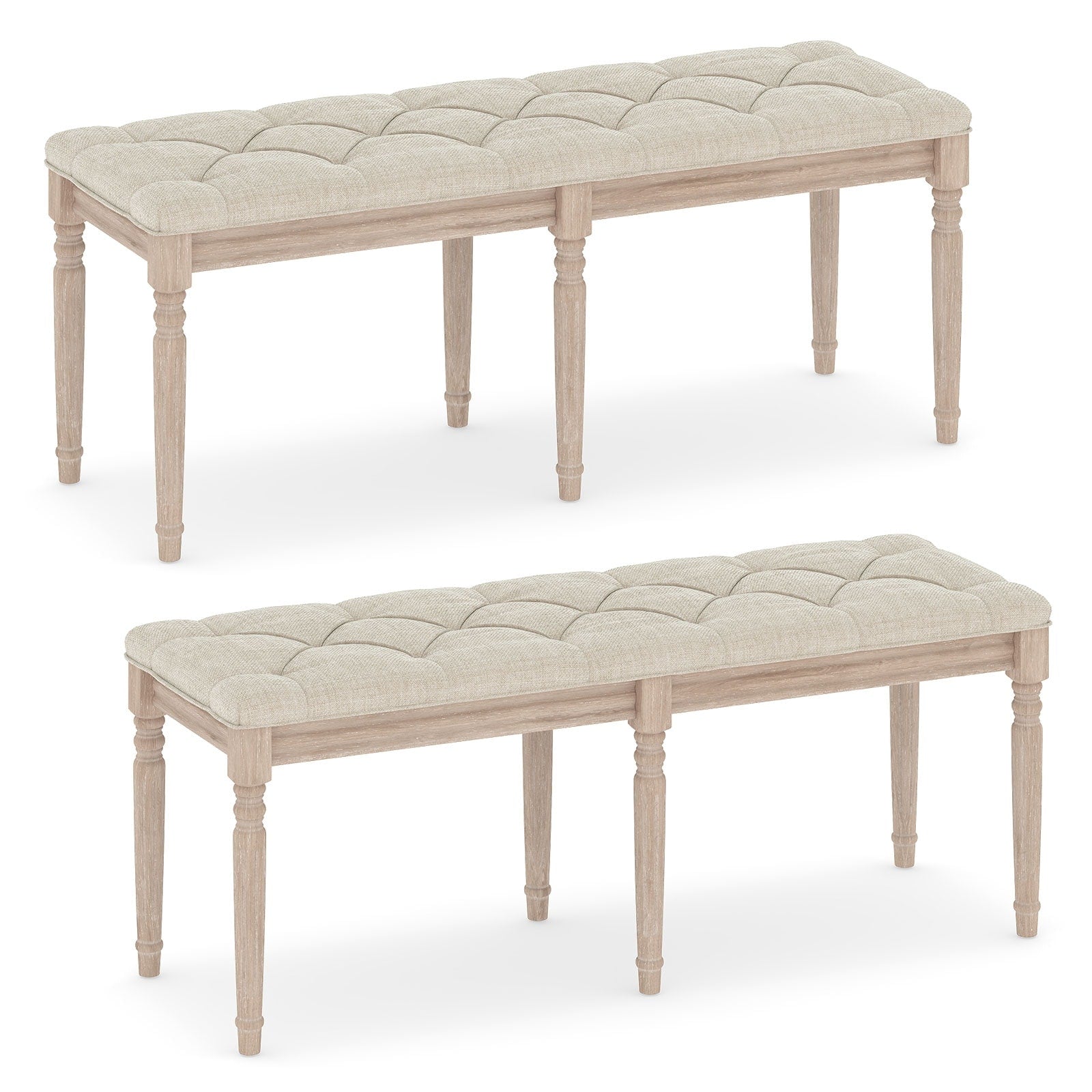 Gymax 2Pcs 47.5 End Of Bed Bench W Tufted Decoration Antiqued Legs