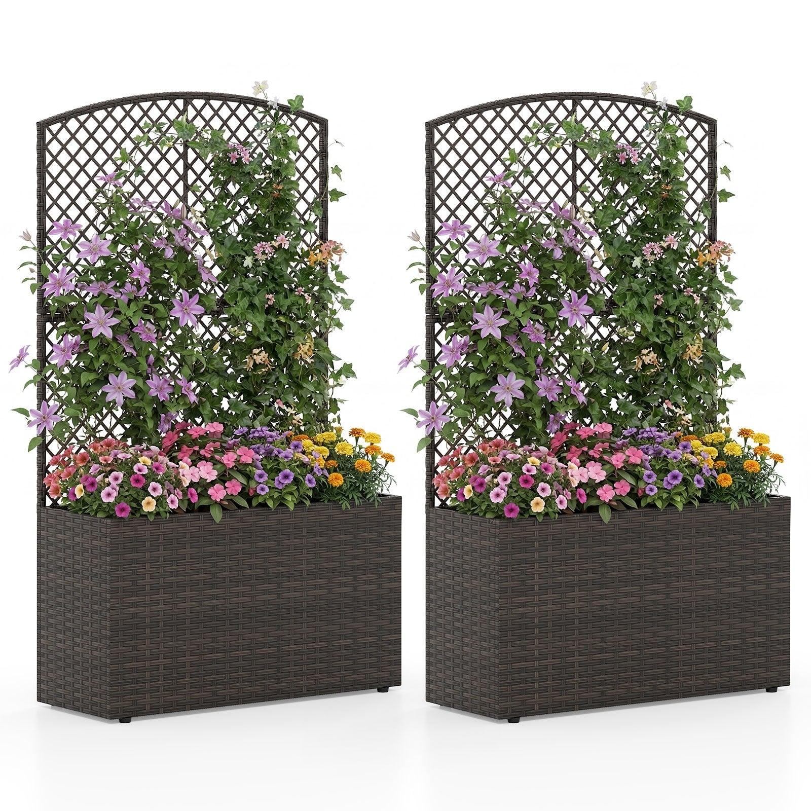 Gymax 2Pcs 49 Raised Garden Bed W Trellis Wicker Planter Box W