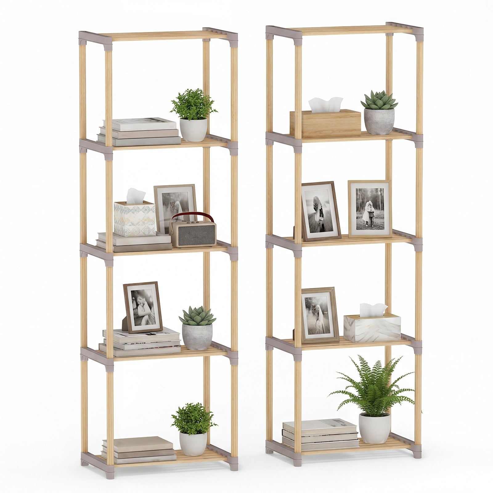 Gymax 2Pcs 5 Tier Bookshelf W Open Shelves Freestanding Storage
