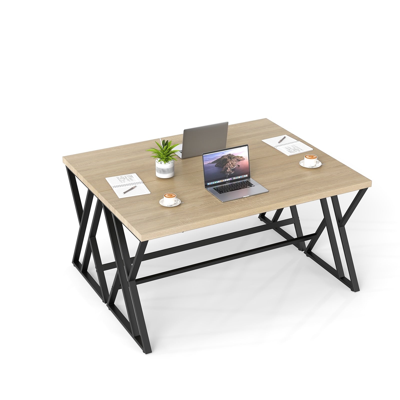Gymax 2Pcs 59 Computer Desk Large Industrial Home Office Desk