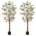 Gymax 2Pcs 6 Ft Artificial Bougainvillea Tree W 910 Flowers 105 Leaves 2Pcs White Green Black
