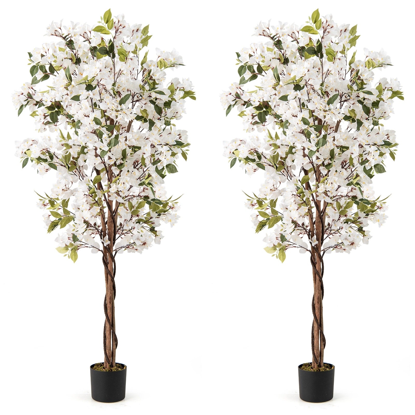 Gymax 2Pcs 6 Ft Artificial Bougainvillea Tree W 910 Flowers 105 Leaves 2Pcs White Green Black