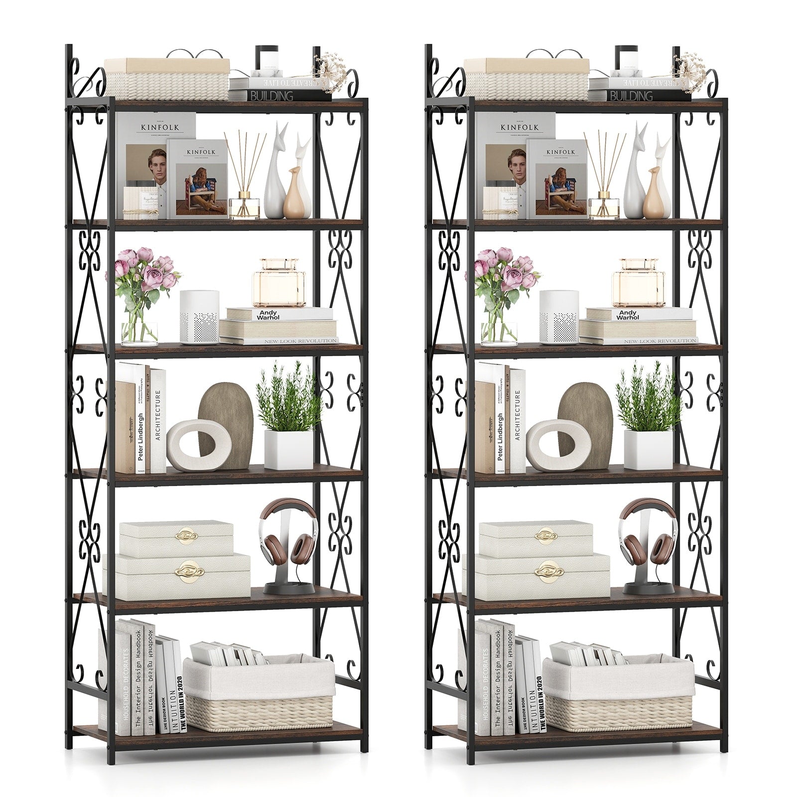 Gymax 2Pcs 6 Tier Bookshelf 71.5 Industrial Tall Bookcase W Open