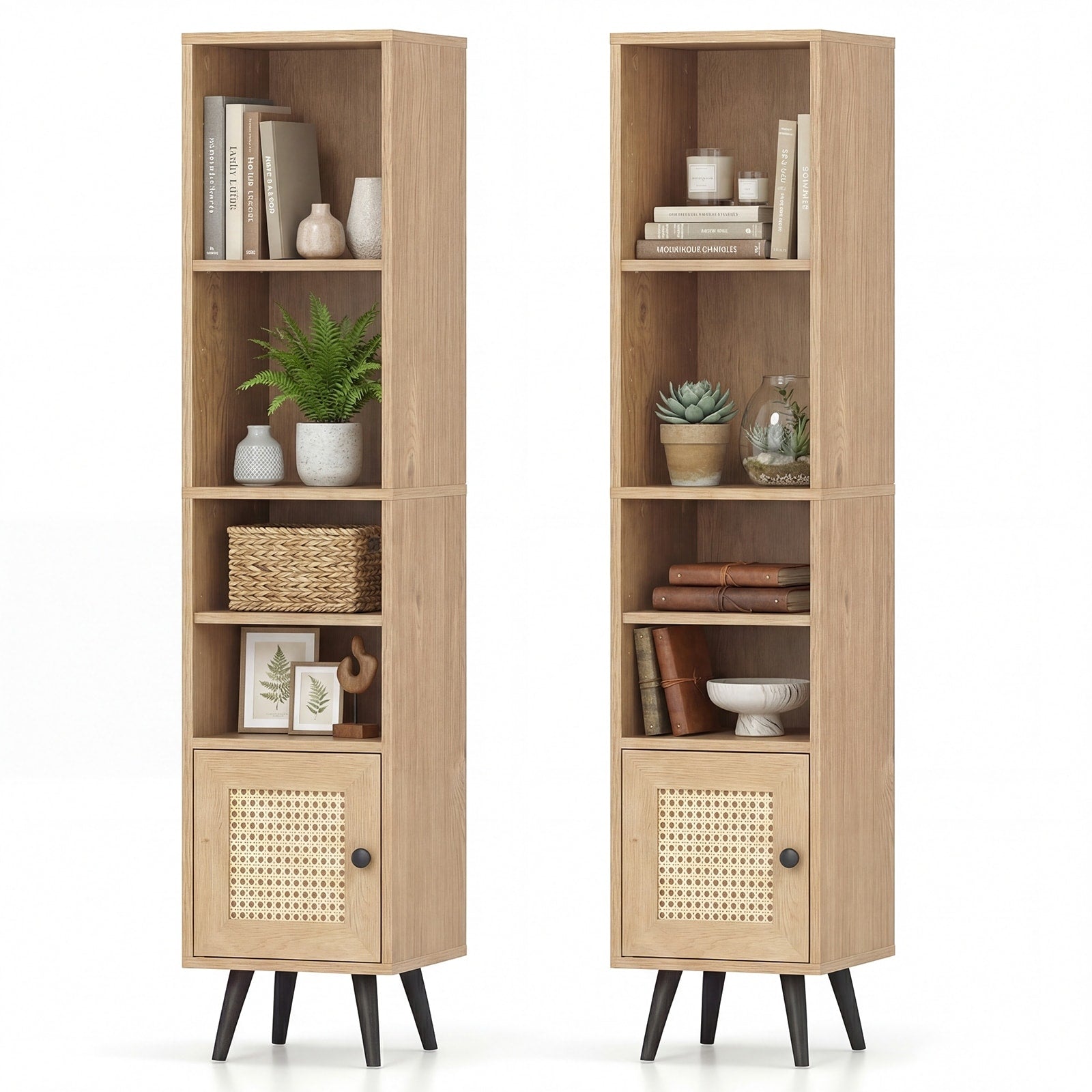 Gymax 2Pcs 6 Tier Tall Narrow Bookcase W Adjustable Shelf Boho Style
