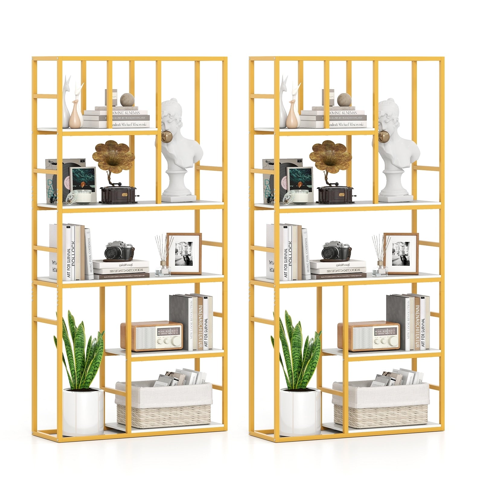 Gymax 2Pcs 71 5 Tier Tall Bookshelf W Open Storage Shelves Metal