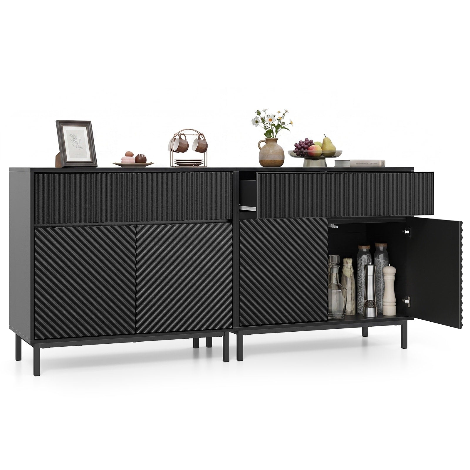 Gymax 2Pcs Buffet Cabinet W Storage Coffee Bar Console Table W 2 Doors