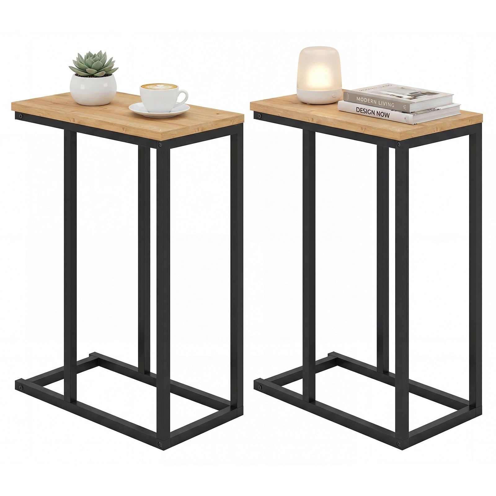 Gymax 2Pcs C Shaped End Table W Adjustable Foot Pads Small Snack Table