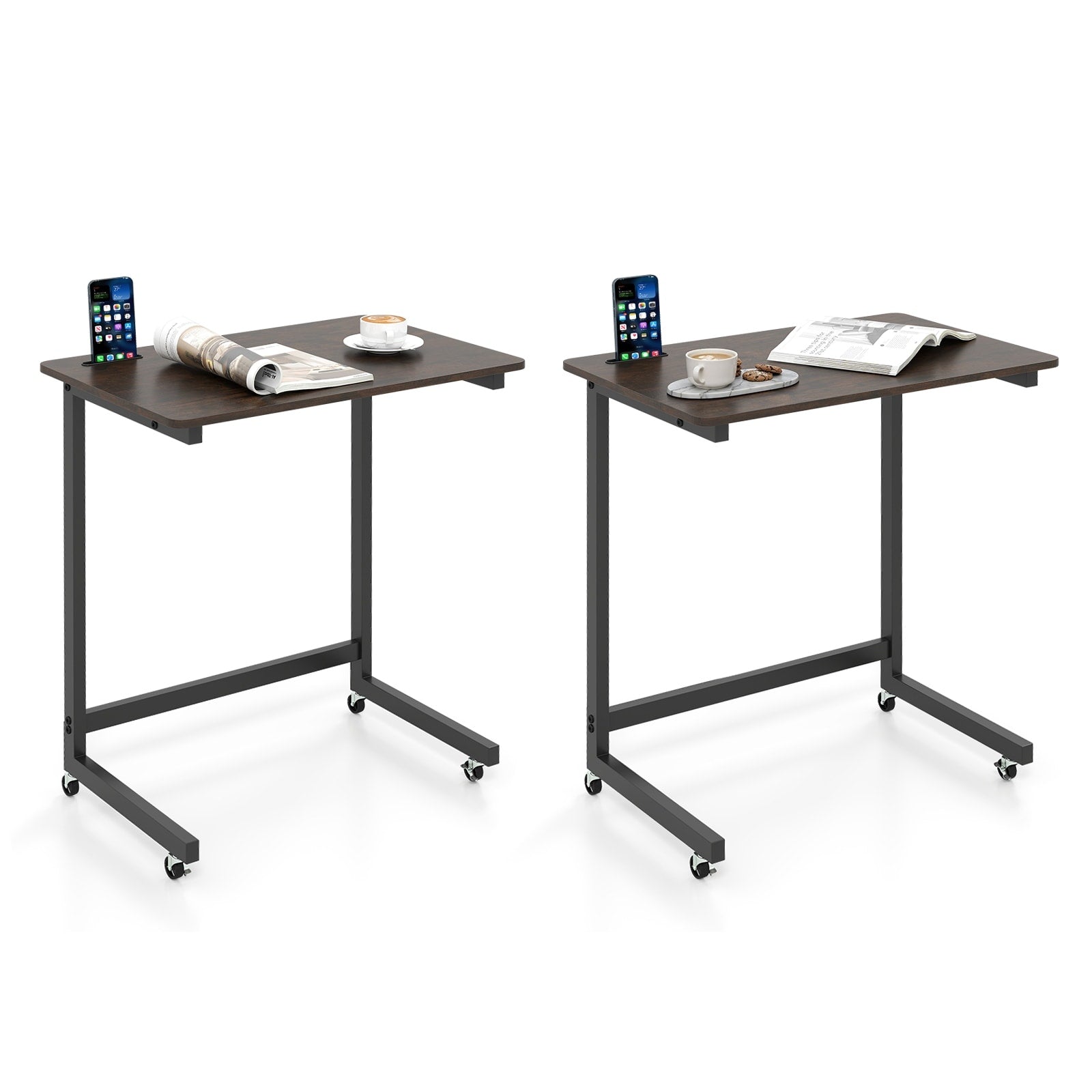 Gymax 2Pcs C Shaped End Table W Wheels Built In Phone Slot For Living