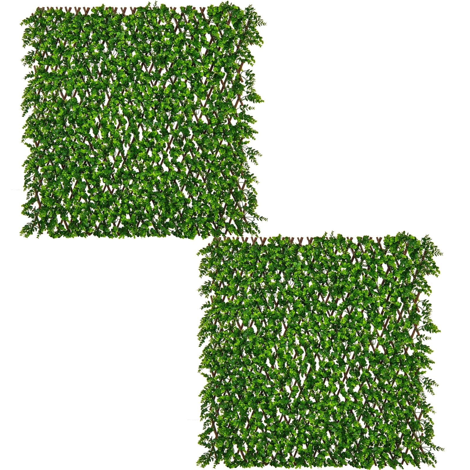 Gymax 2Pcs Expandable Fence Privacy Screen Decorative Faux Eucalyptus