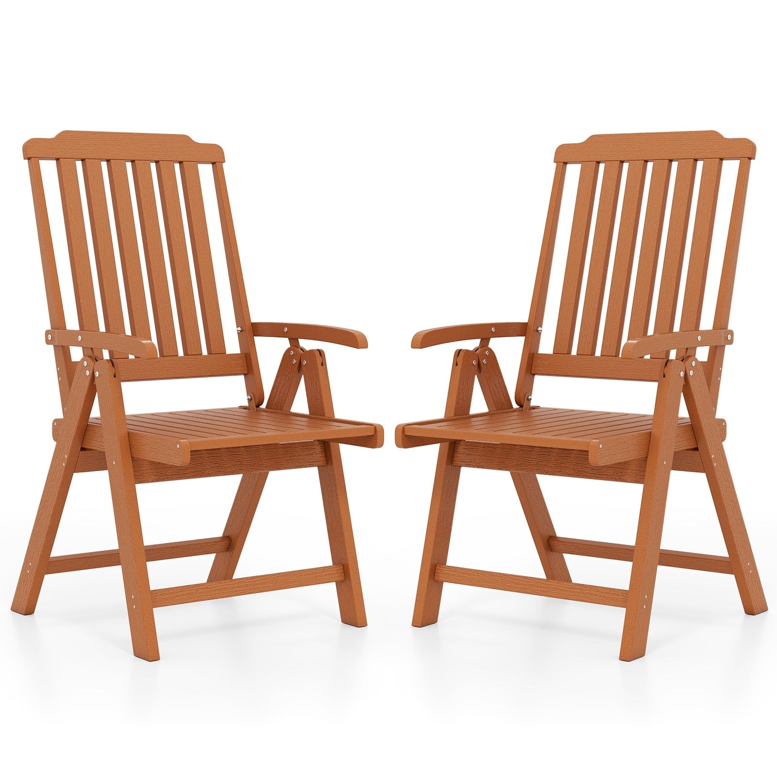 Gymax 2Pcs Foldable Patio Chair W Armrest Curved Back Slatted Seat For