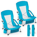 Gymax 2Pcs Folding Beach Chairs Portable Lightweight Low Seat Chairs
