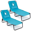 Gymax 2Pcs Folding Beach Sun Lounger W Face Hole Removable Pillows