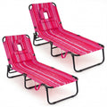 Gymax 2Pcs Folding Beach Sun Lounger W Face Hole Removable Pillows