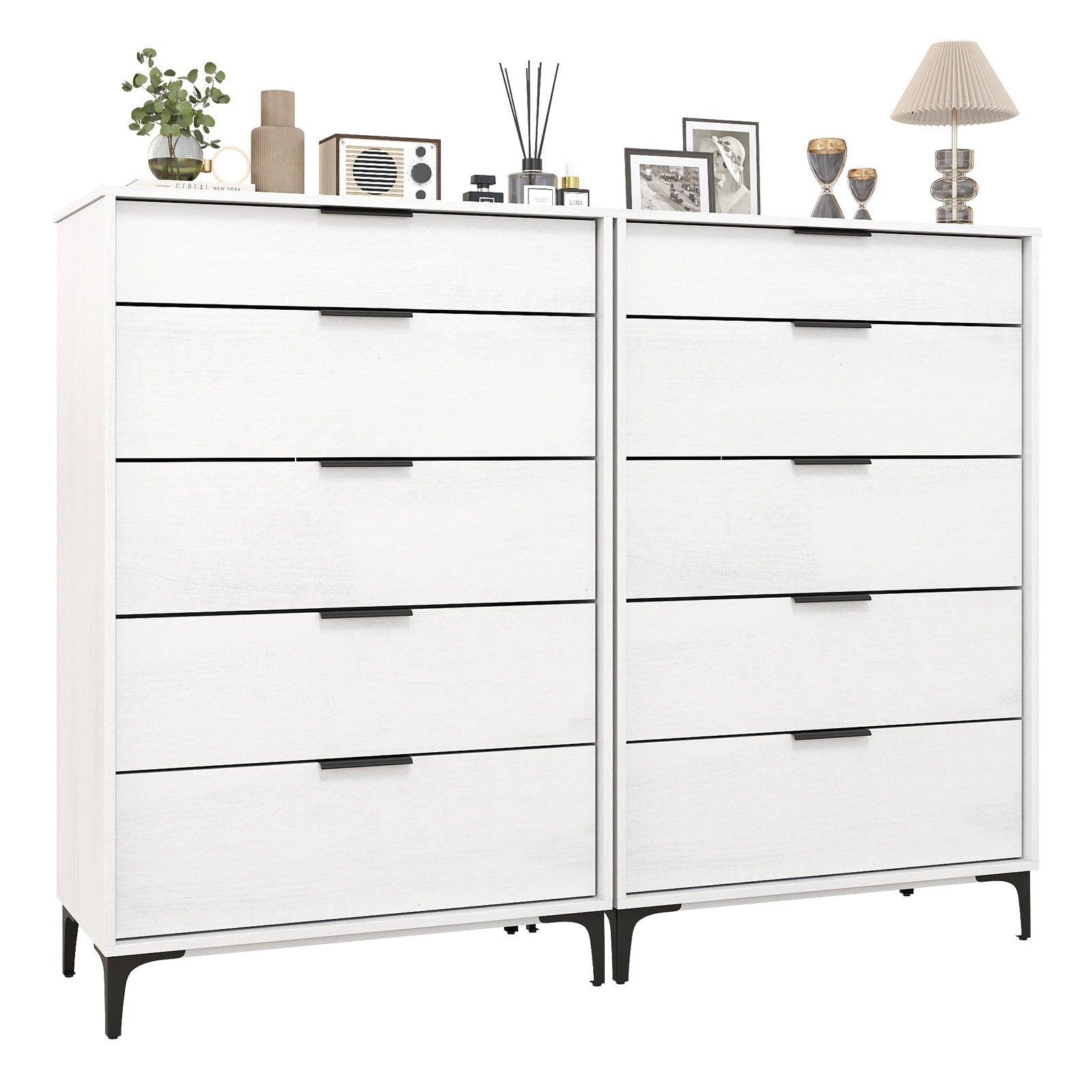 Gymax 2Pcs Freestanding 5 Drawer Dresser W Sturdy Metal Legs Interlock