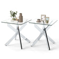 Gymax 2Pcs Glass Side Table Square End Table W Tempered Glass Top