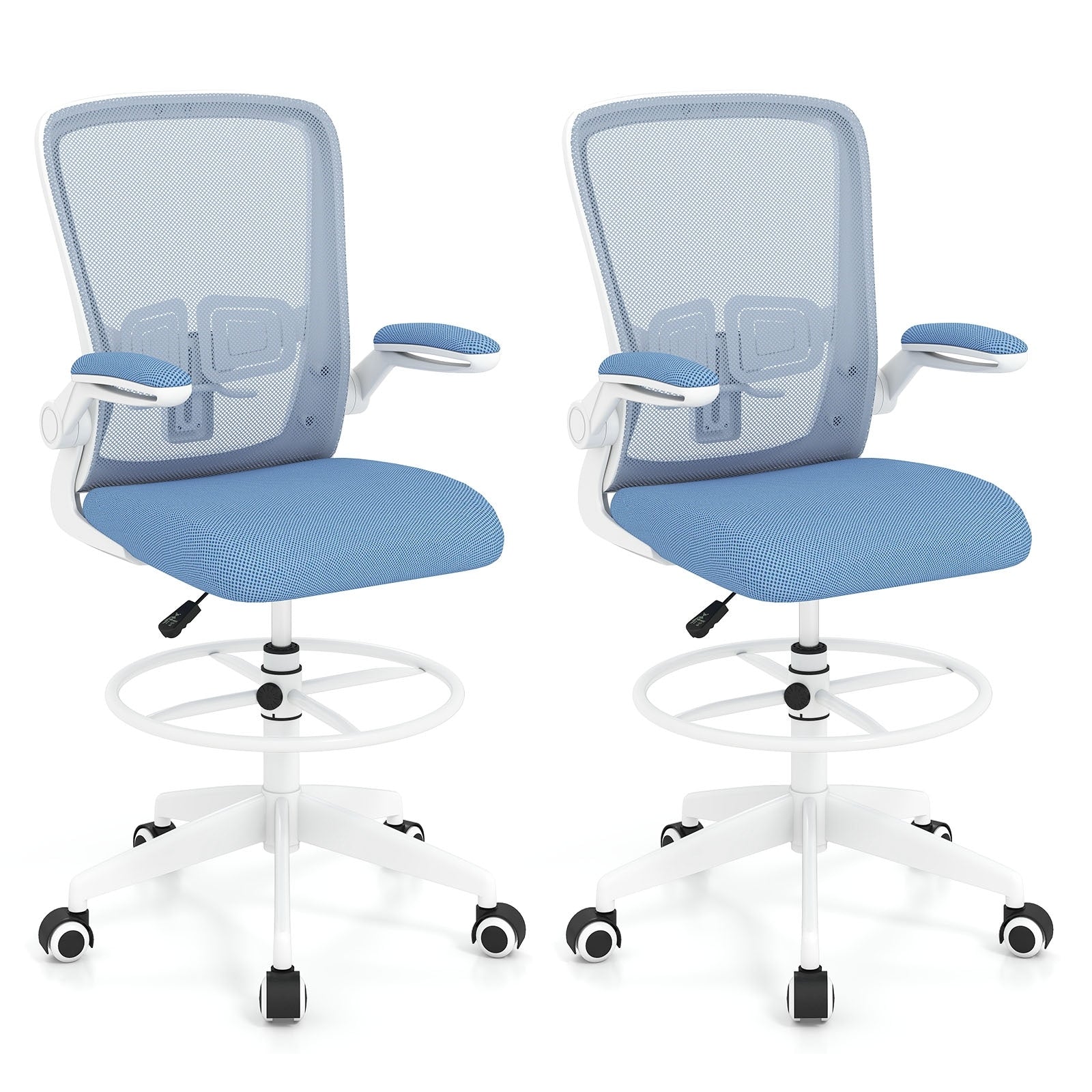 Gymax 2Pcs Home Office Drafting Chair W Flip Up Armrests Adjustable
