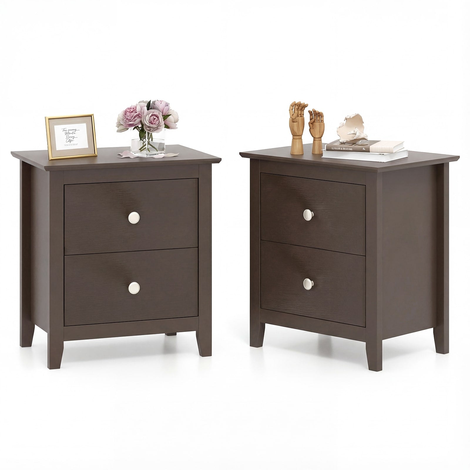 Gymax 2Pcs Modern Nightstand W Storage 2 Drawers Support Legs For