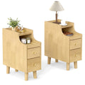 Gymax 2Pcs Narrow Nightstand Solid Wood End Table W Pull Out Tray 2 2 Pcs