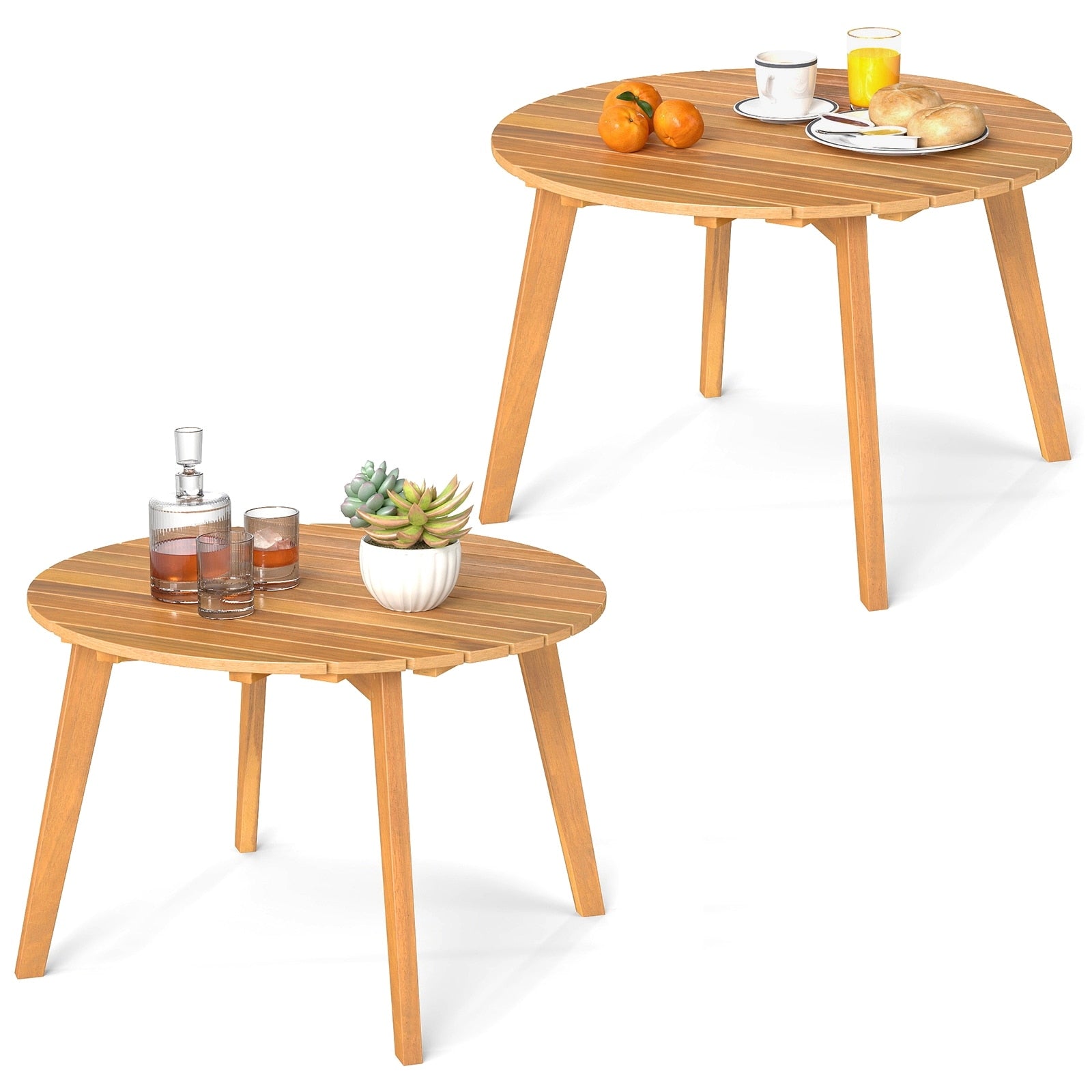 Gymax 2Pcs Outdoor Acacia Wood Side Table Patio 24.5 Round End Table