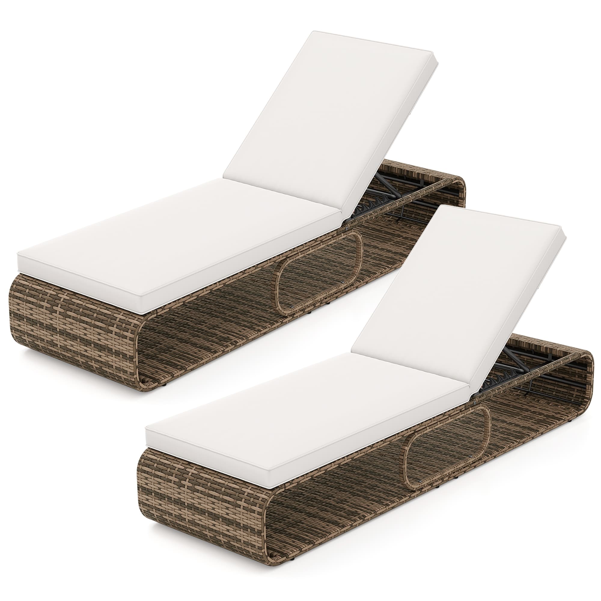 Gymax 2Pcs Outdoor Chaise Lounge Chair W Adjustable Backrest Cushion