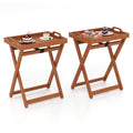Gymax 2Pcs Outdoor Wood Tray Table W Removable Serving Tray Folding