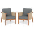 Gymax 2Pcs Patio Acacia Wood Chair W Woven Rope Armrests Seat Back