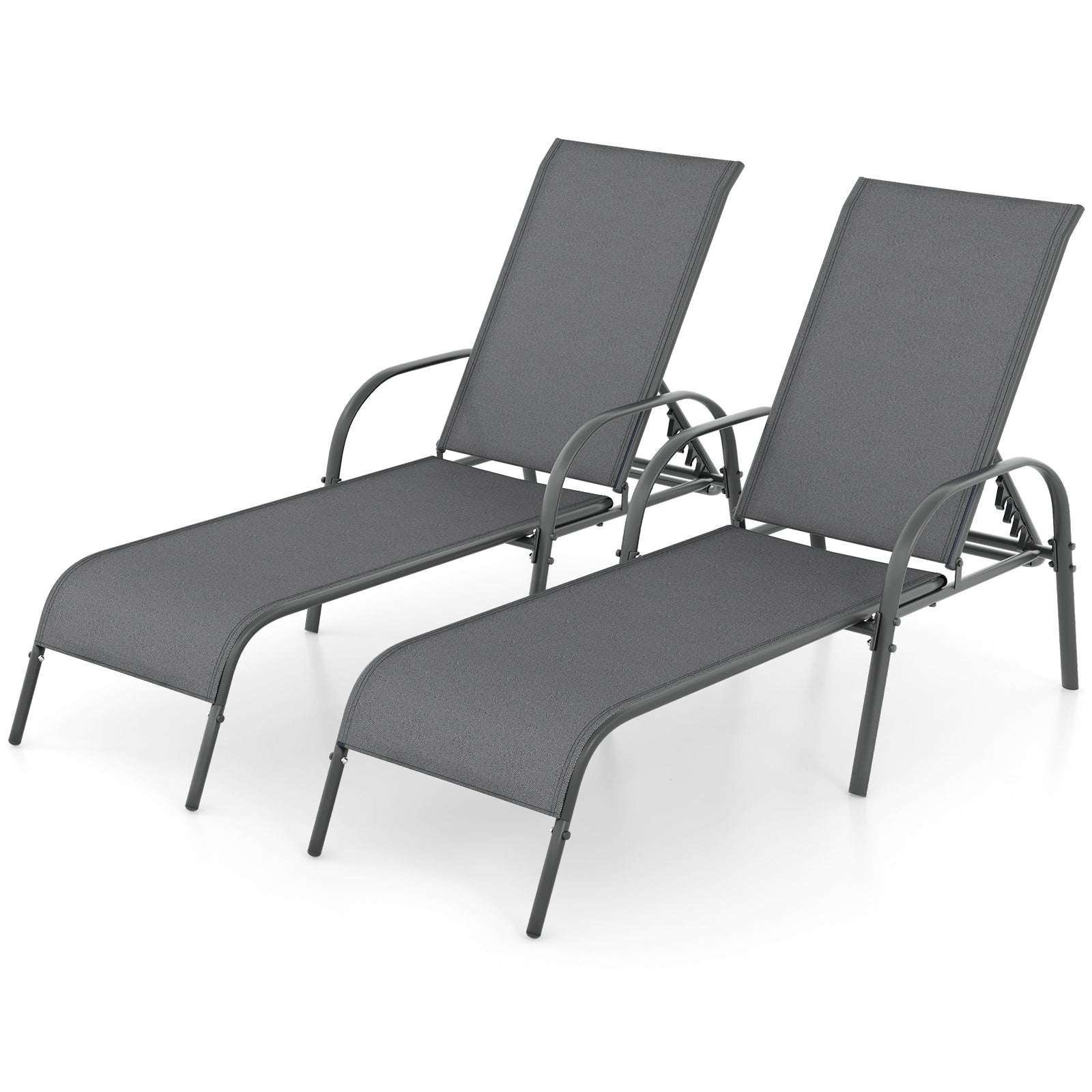 Gymax 2Pcs Patio Lounge Chair Chaise W Adjustable Reclining Armrest
