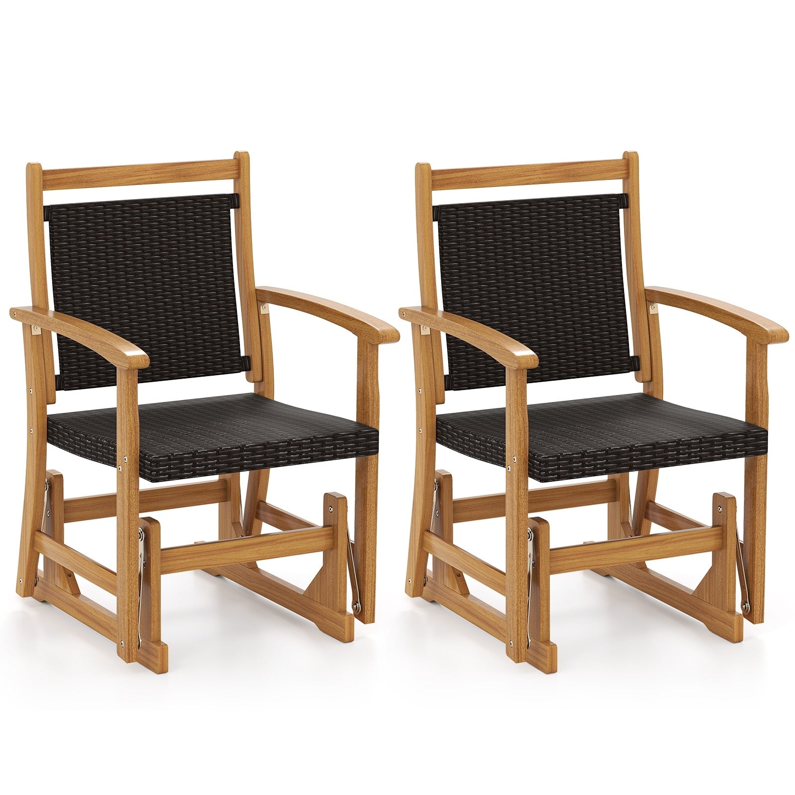 Gymax 2Pcs Patio Rattan Glider Chair W Acacia Wood Frame Wicker