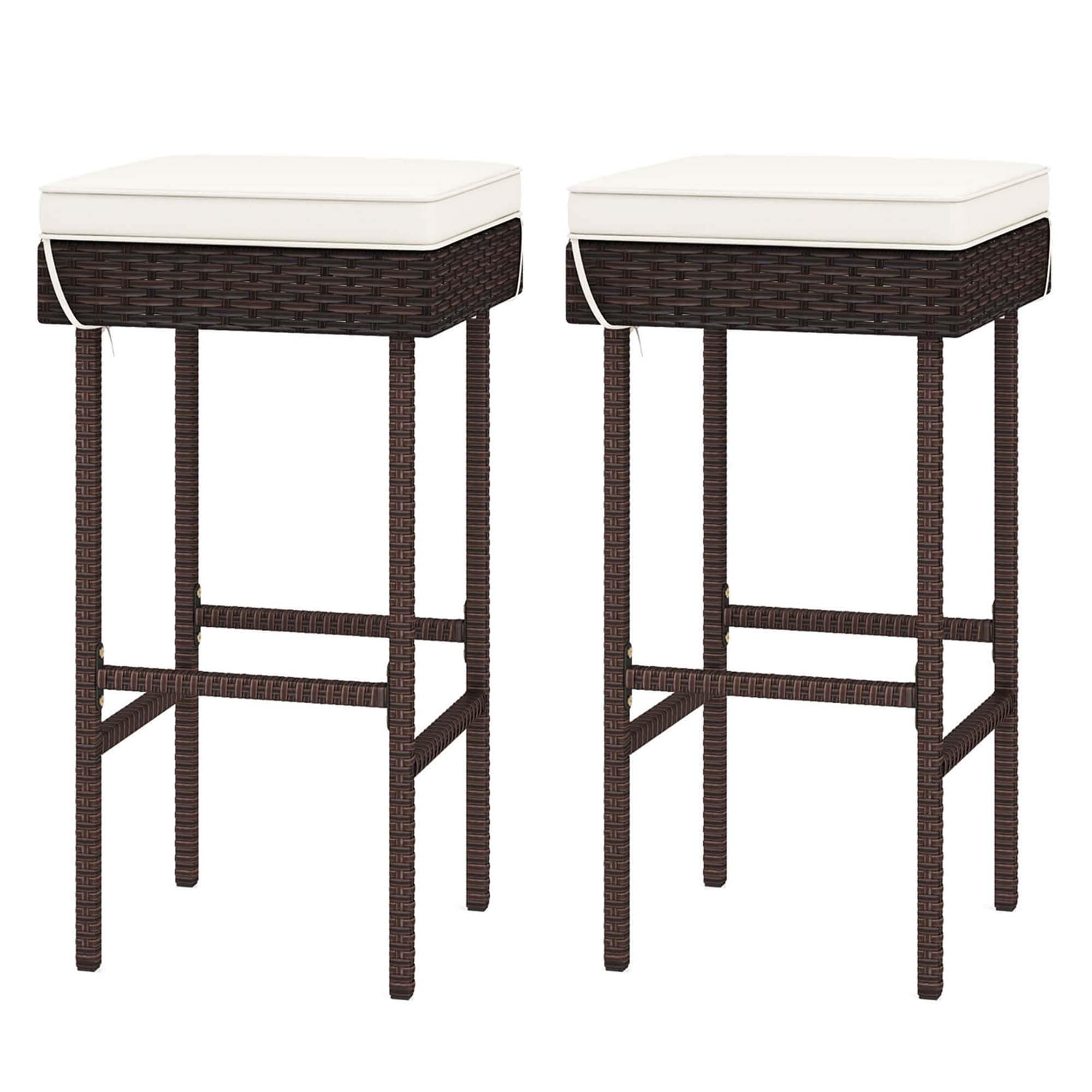Gymax 2Pcs Rattan Barstools Patio Wicker Bar Height Chairs W Footrest