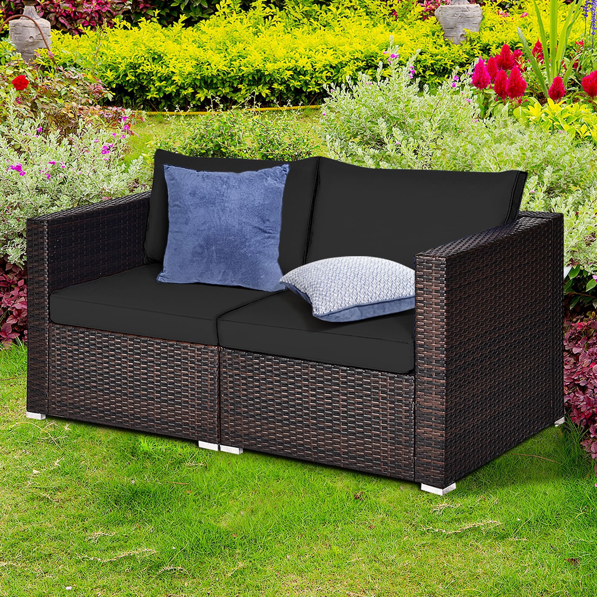 Gymax 2Pcs Rattan Corner Sofa Set Patio Outdoor Furniture Set W 4