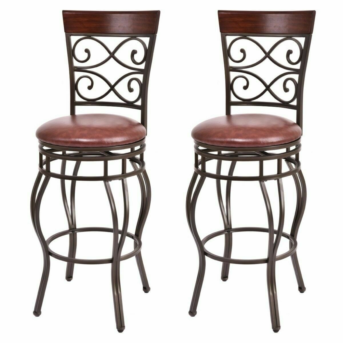 Gymax 2Pcs Retro Swivel Bar Stools W Padded Seat Home Kitchen Pub See Details