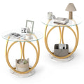 Gymax 2Pcs Round End Table Faux Marble Side Table W Tempered Glass