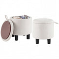 Gymax 2Pcs Round Storage Ottoman W Removable Lid Sturdy Legs Storage
