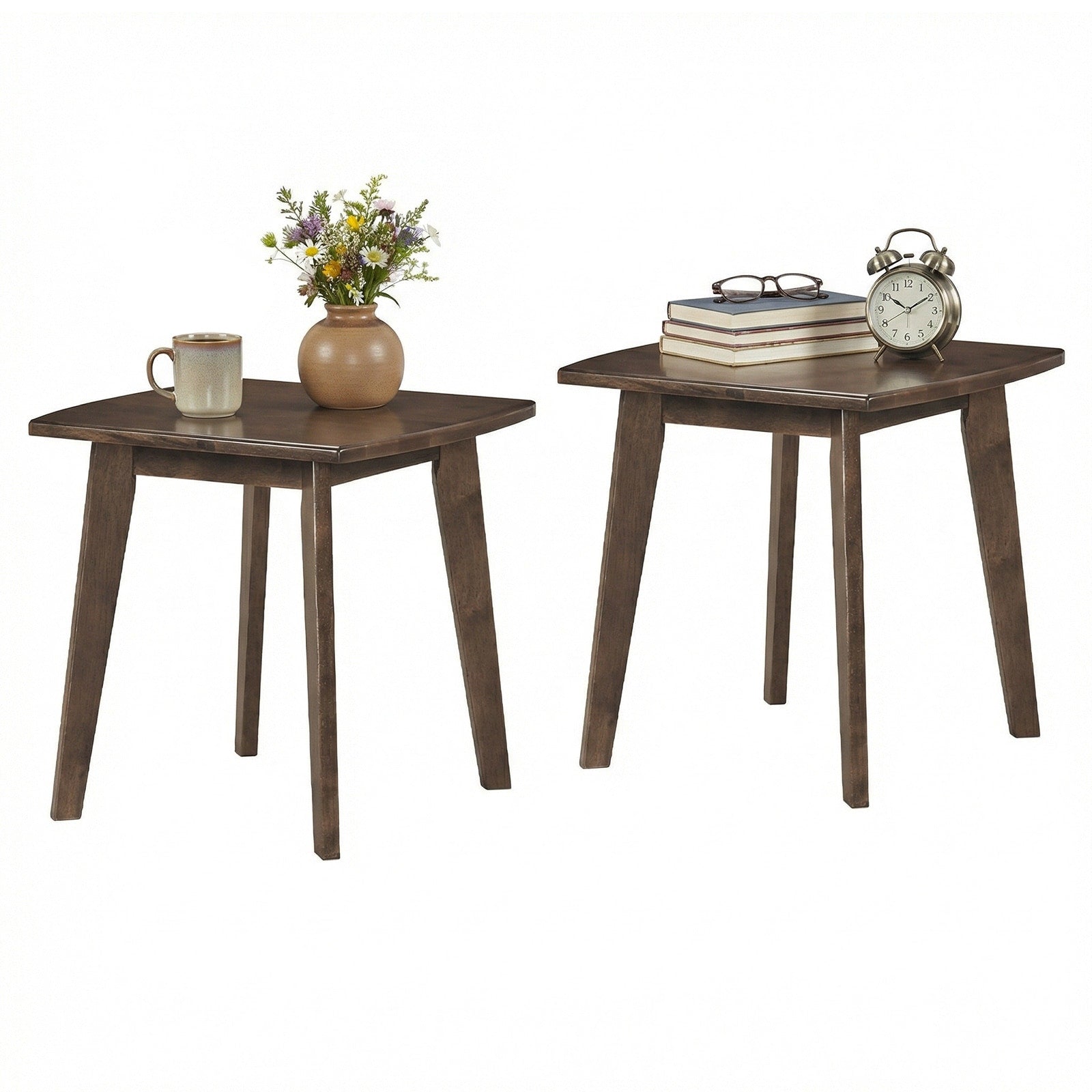 Gymax 2Pcs Solid Wood Side Table W Thickened Top Curved Edge For