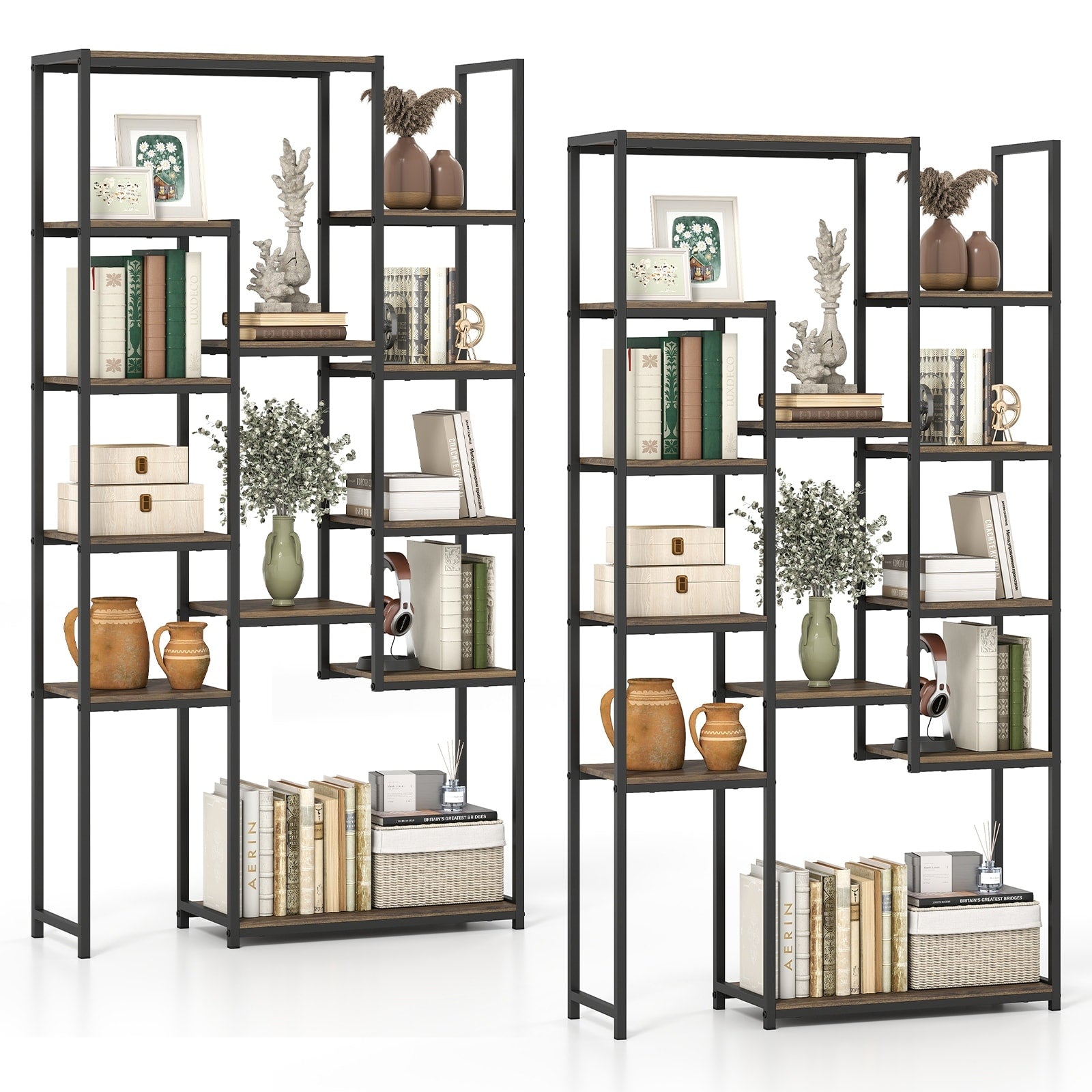 Gymax 2Pcs Tall Bookshelf W 12 Open Shelves Anti Tip Kit For Living
