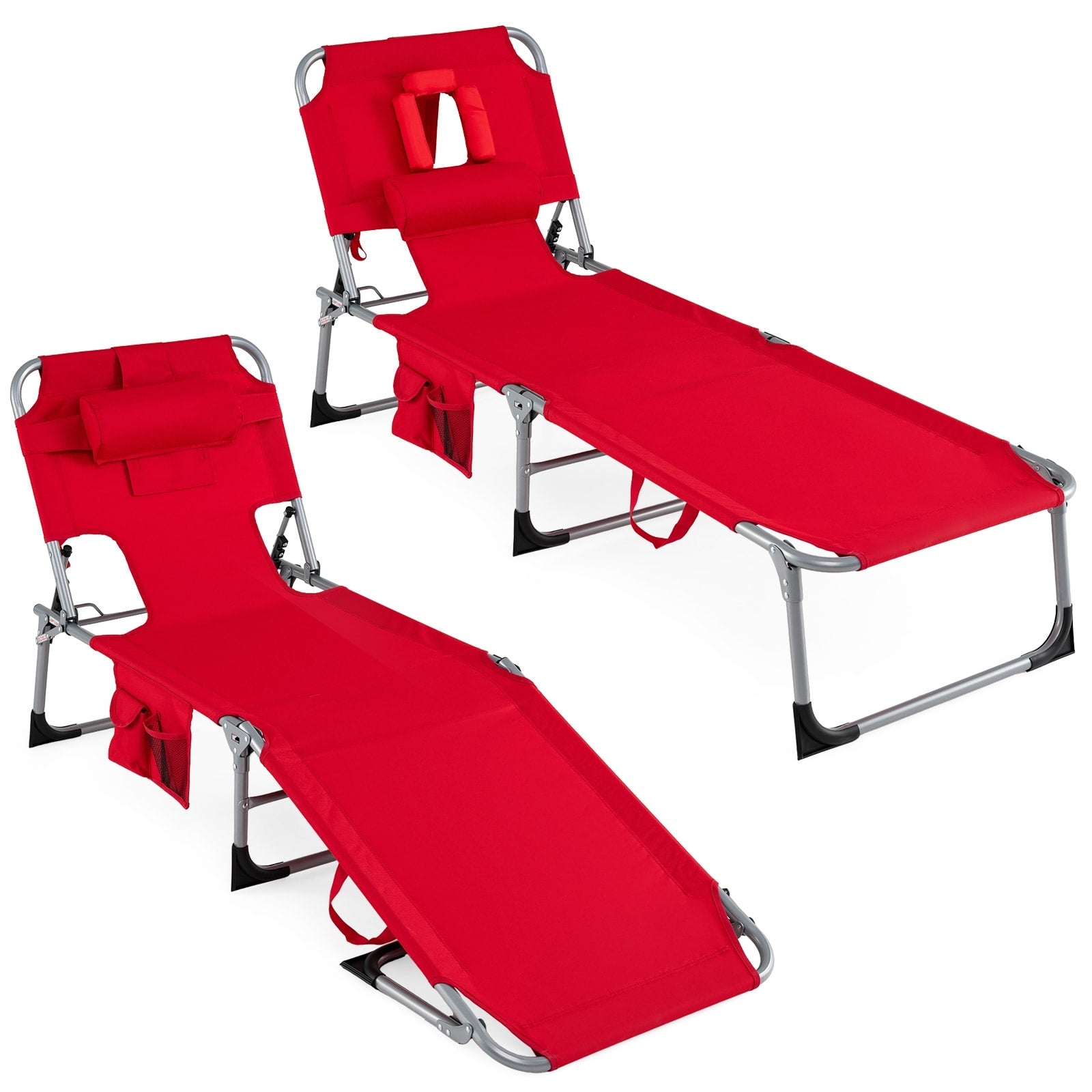 Gymax 2Pcs Tanning Chair W 4 Position Adjustable Backrest Face Arm