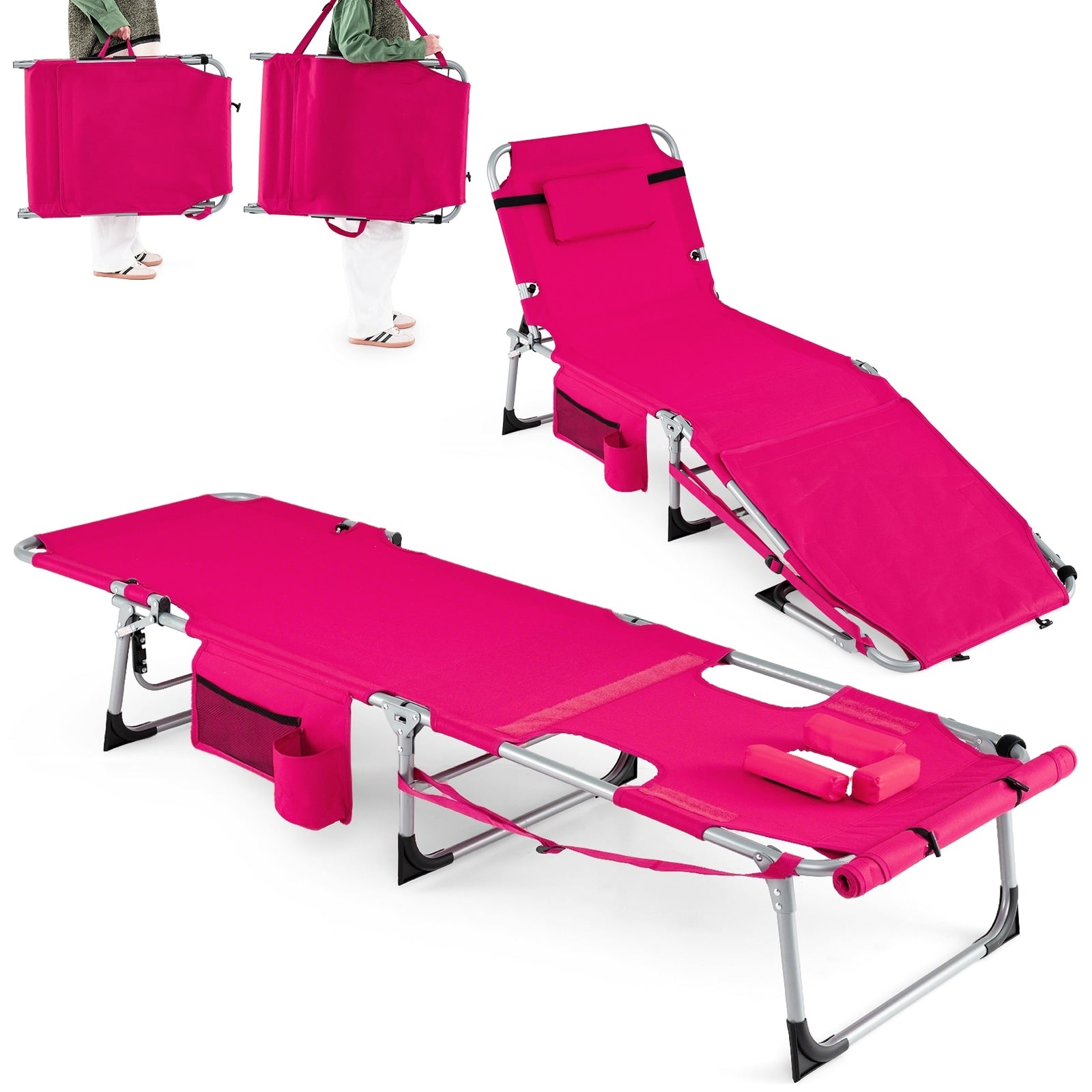 Gymax 2Pcs Tanning Chair W Face Arm Holes 4 Level Backrest Head