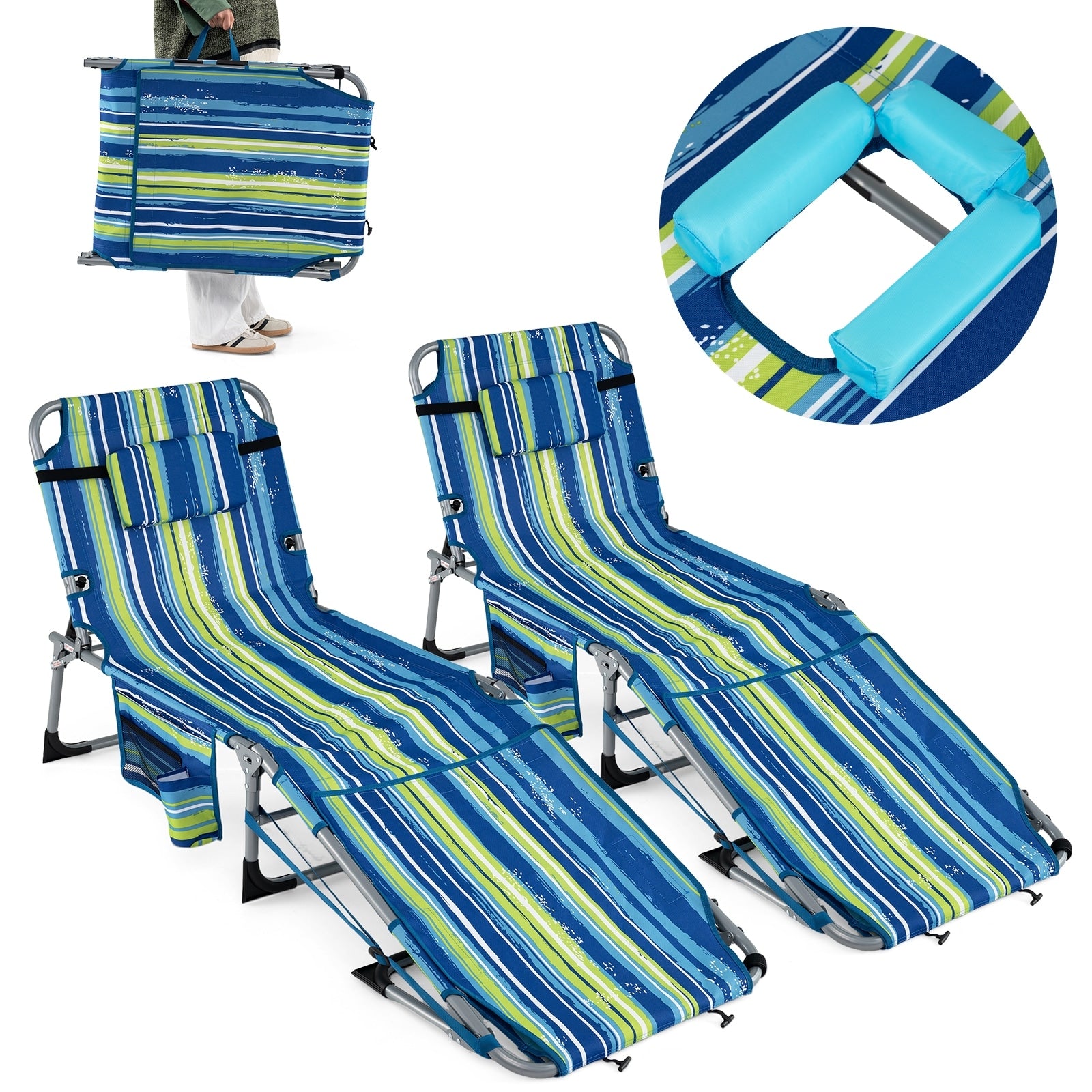 Gymax 2Pcs Tanning Chair W Face Arm Holes 4 Level Backrest Head