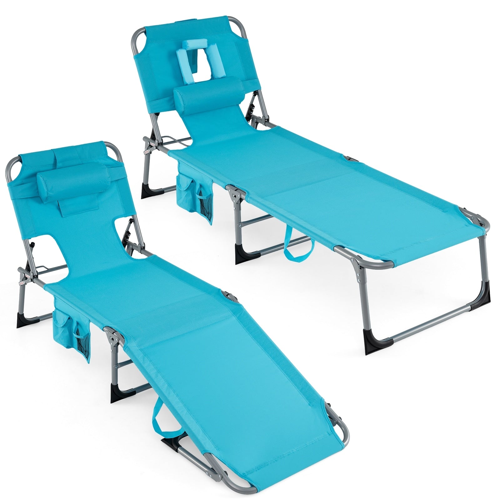 Gymax 2Pcs Tanning Chairportable Chaise Lounge Chair W 4 Position