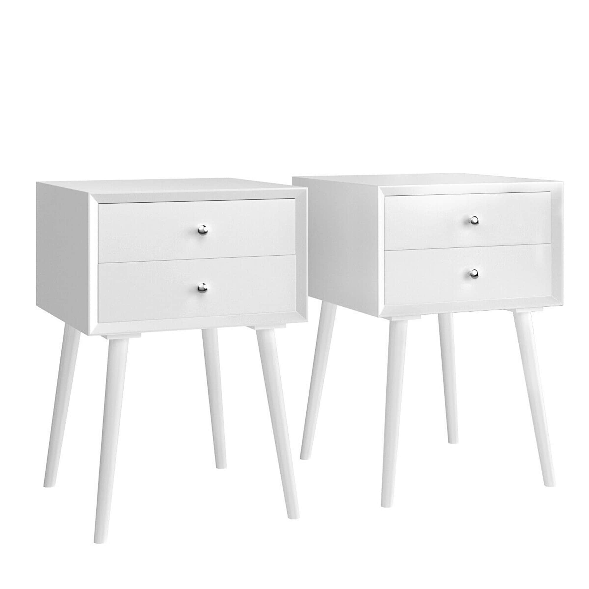 Gymax 2Pcs Wooden Nightstand Mid Century End Side Table W 2 Storage