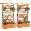Gymax 2Pcs Wooden Planter Box W Lattice Trellis Flat Roof Drainage For
