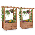 Gymax 2Pcs Wooden Raised Garden Bed Lattice Trellises Hanging Roof